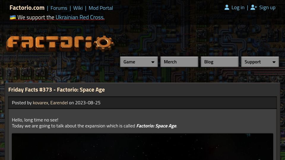 Screenshot of factorio.com: Factorio: Space Age