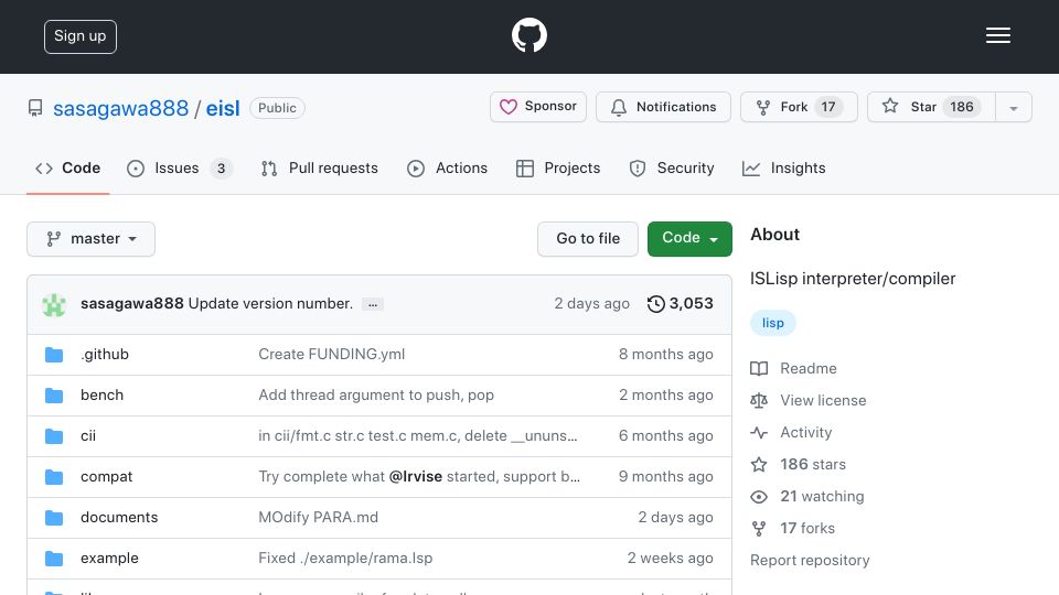 Screenshot of github.com: Easy-ISLisp: ISLisp interpreter/compiler