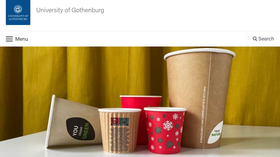 Screenshot of gu.se: Paper cups are just as toxic as plastic cups
