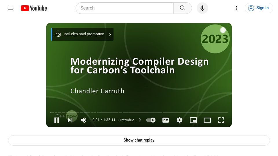 Screenshot of youtube.com: Modernizing compiler design for Carbon's toolchain [video]