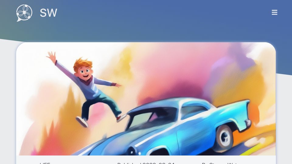 Screenshot of stevenwaterman.uk: Luckily I got hit by a car