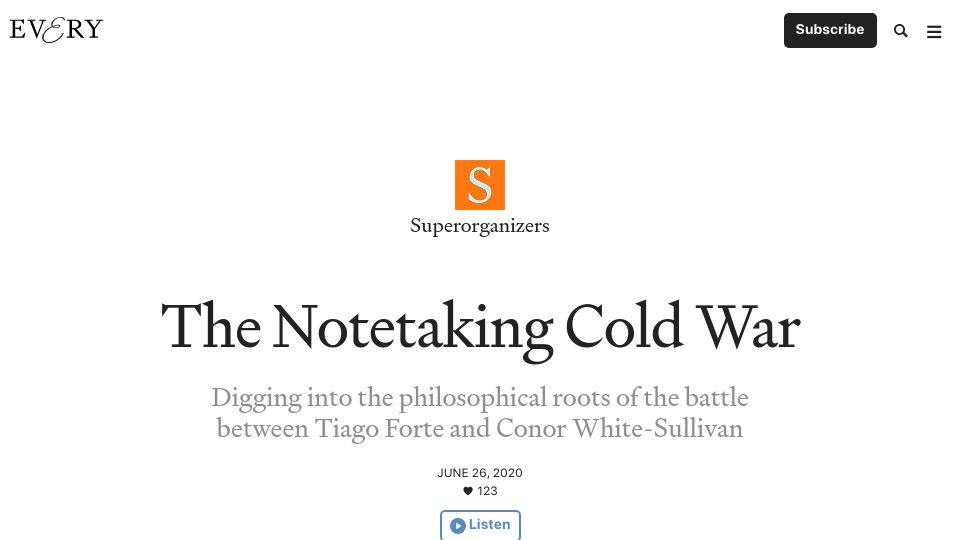 Screenshot of every.to: The Notetaking Cold War (2020)