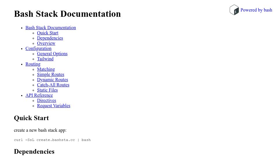Screenshot of bashsta.cc: BASH Stack – Bash Awk Sed HTMX web framework
