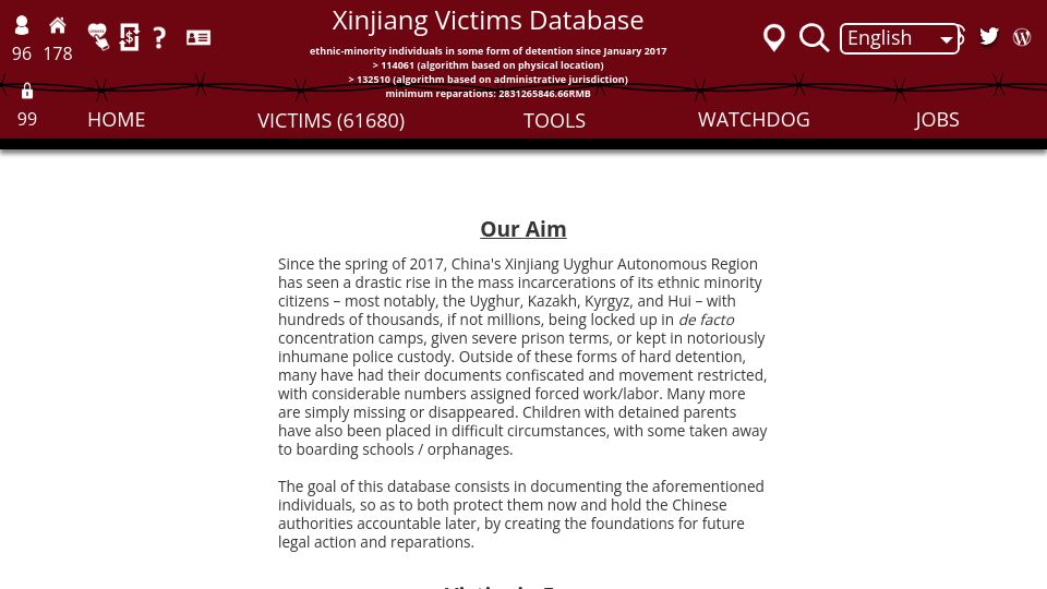 Screenshot of shahit.biz: Xinjiang Victims Database