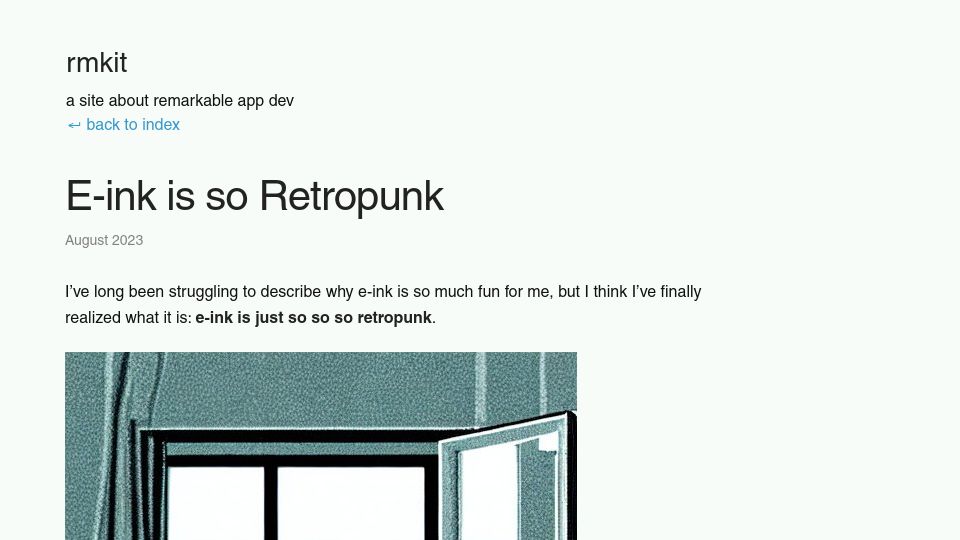 Screenshot of rmkit.dev: E-ink is so Retropunk