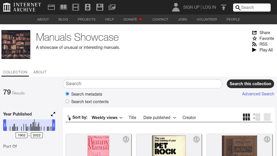 Screenshot of archive.org: Manuals Showcase