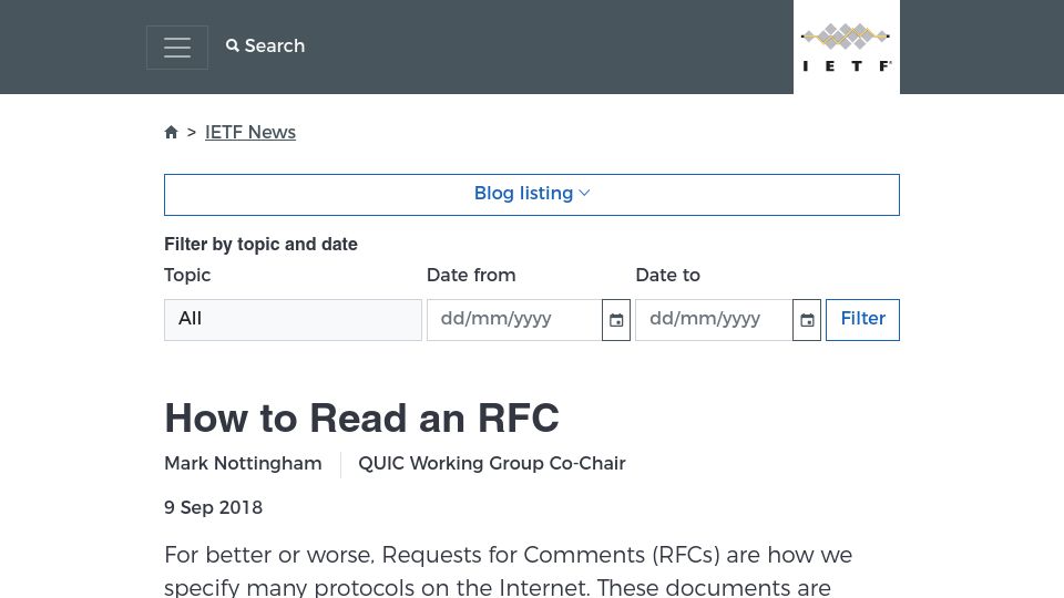 Screenshot of ietf.org: How to Read an RFC (2018)