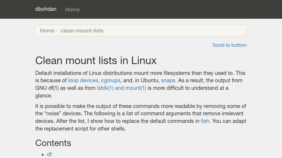 Screenshot of dbohdan.com: Clean mount lists in Linux