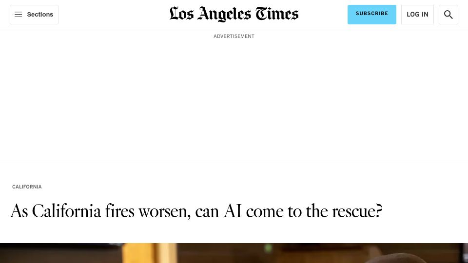 Screenshot of latimes.com: California deploys AI-powered wildfire detection systems