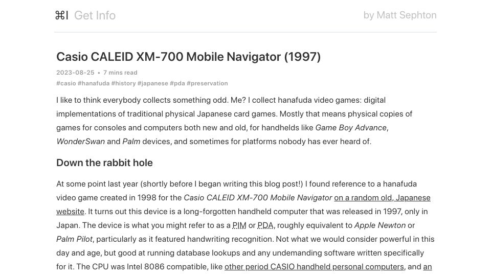 Screenshot of blog.gingerbeardman.com: Casio Caleid XM-700 Mobile Navigator (1997)