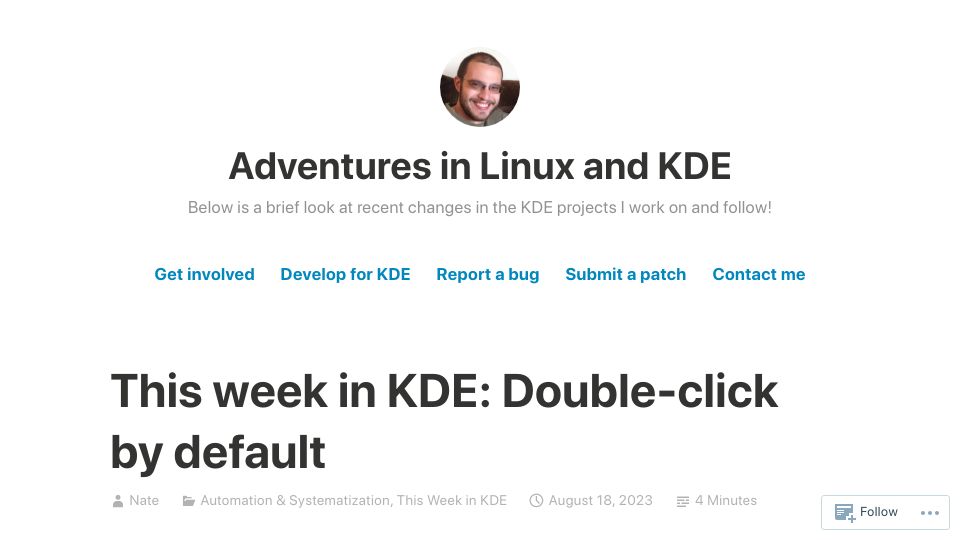 Screenshot of pointieststick.com: This week in KDE: Double-click by default