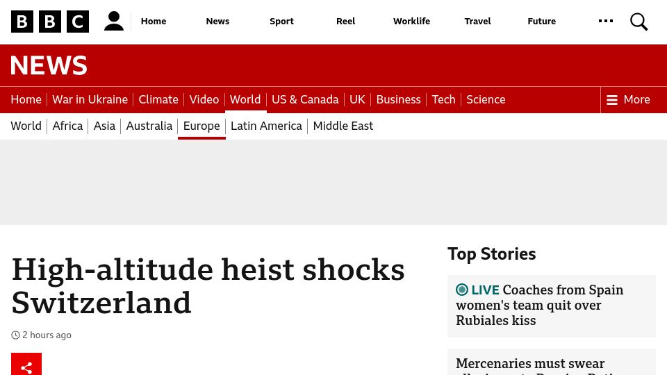 Screenshot of bbc.com: High-altitude heist – 500 dollars stolen