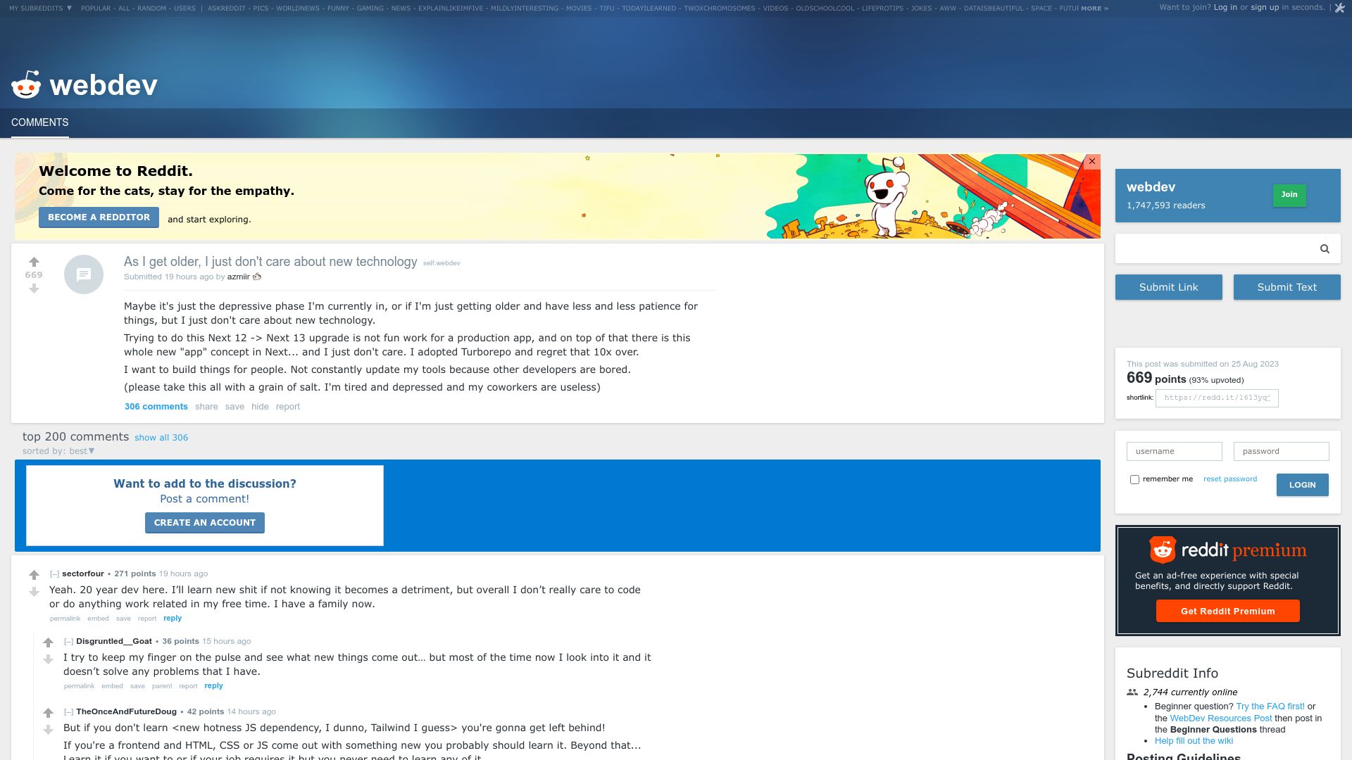 Screenshot of old.reddit.com: As I get older, I just don't care about new technology