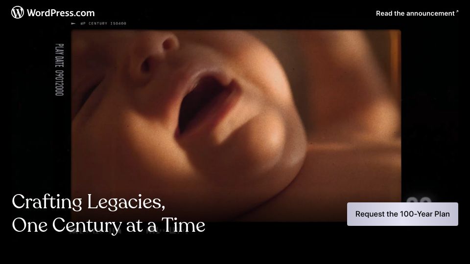 Screenshot of wordpress.com: The WordPress 100 Year Plan