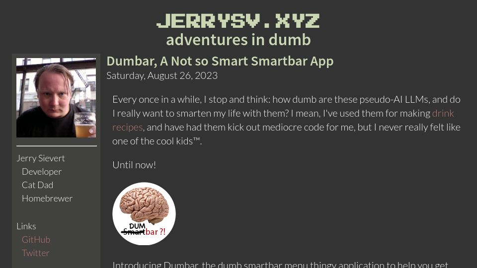 Screenshot of jerrysv.xyz: Show HN: Dumbar, a not so smart menubar app