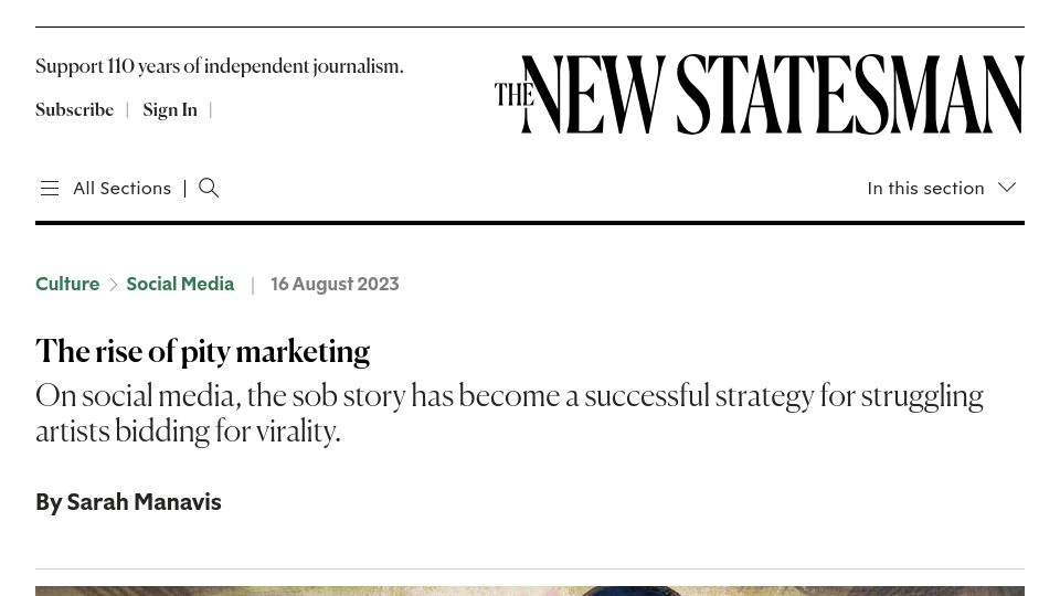 Screenshot of newstatesman.com: The rise of pity marketing