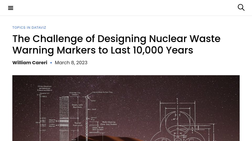 Screenshot of nightingaledvs.com: The challenge of designing nuclear waste warning markers to last 10k years