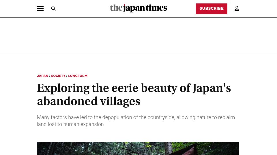 Screenshot of japantimes.co.jp: Japan's abandoned villages