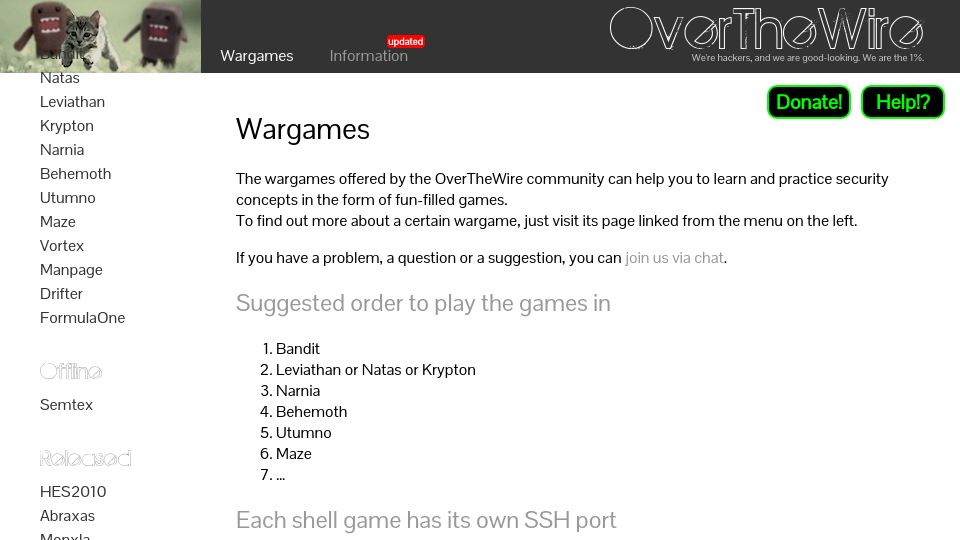 Screenshot of overthewire.org: Overthewire.org