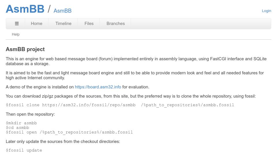 Screenshot of asm32.info: A forum engine written in Assembly