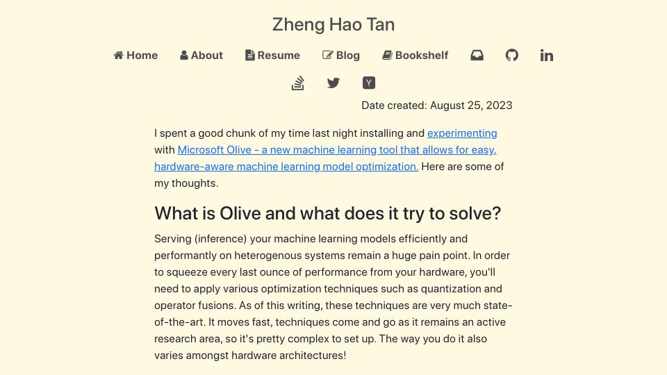 Screenshot of zhenghaotan.com: Initial impressions of Microsoft Olive