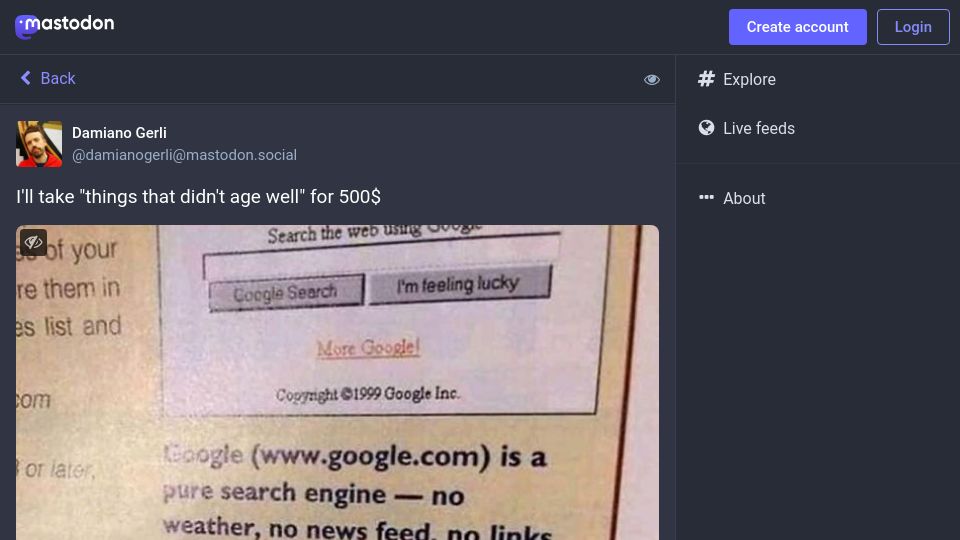 Screenshot of mastodon.social: Things that didn't age well
