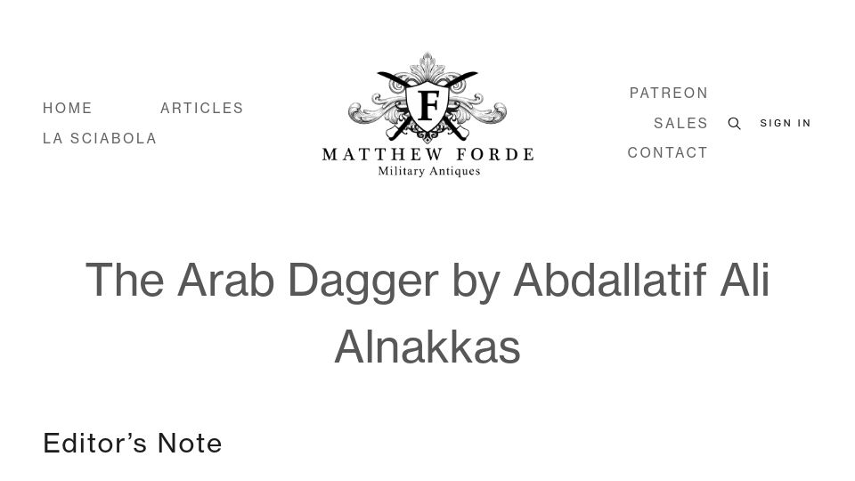 Screenshot of fordemilitaryantiques.com: The Arab Dagger
