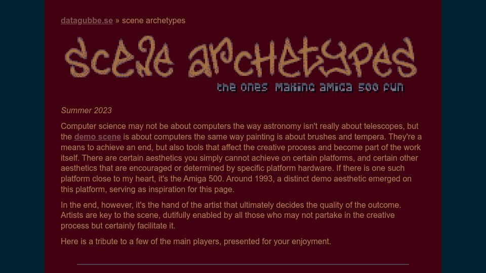 Screenshot of datagubbe.se: Scene Archetypes: The ones making Amiga 500 fun