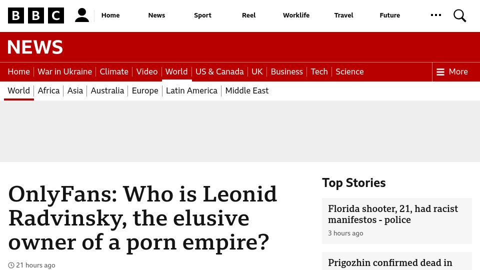 Screenshot of bbc.com: OnlyFans: Who is Leonid Radvinsky, the elusive owner of a porn empire?