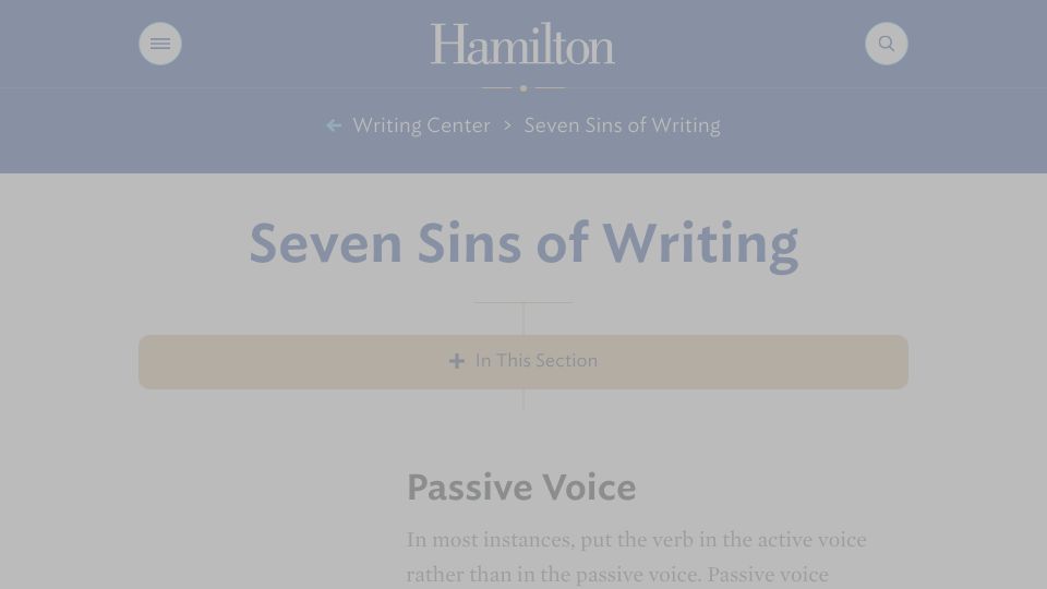 Screenshot of hamilton.edu: Seven Sins of Writing