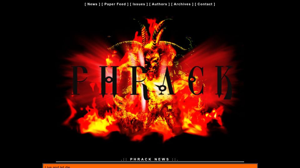 Screenshot of phrack.org: Phrack Magazine