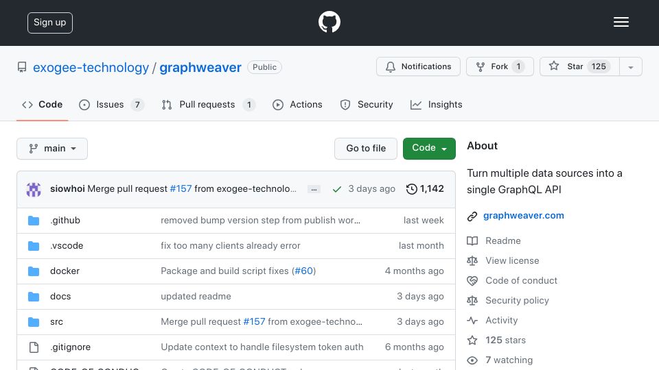 Screenshot of github.com: Show HN: Graphweaver – Instant GraphQL API on Postgres, MySQL, SQLite and More