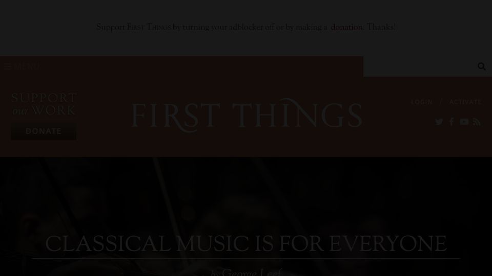Screenshot of firstthings.com: Classical music is for everyone