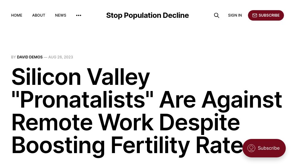 Screenshot of stoppopulationdecline.org: Silicon Valley “Pronatalists” Oppose Remote Work Despite Boosted Fertility Rates