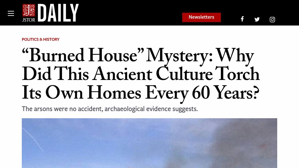 Screenshot of daily.jstor.org: Ancient culture torched its own homes every 60 years
