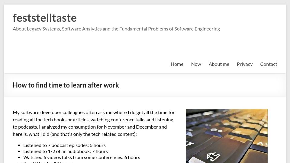Screenshot of feststelltaste.de: How to find time to learn after work (2017)