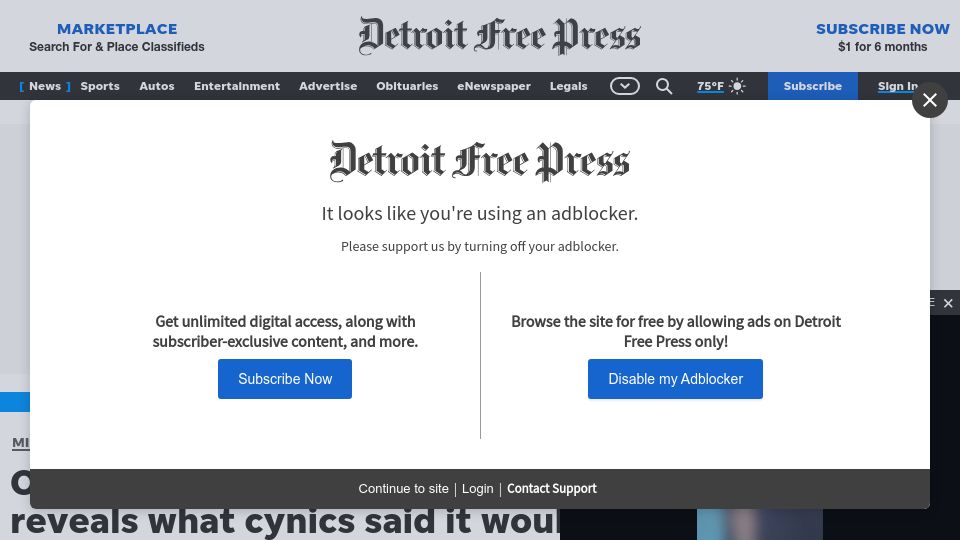 Screenshot of freep.com: Opening of West Point time capsule reveals what cynics said it would: Nothing