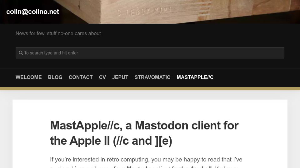 Screenshot of colino.net: MastApple//C, a Mastodon client for the Apple II (//C and ][e)