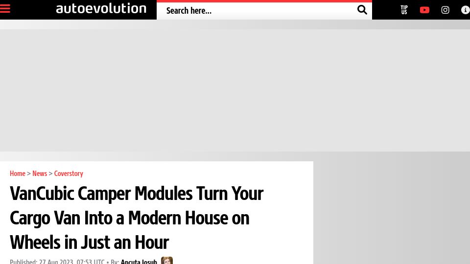 Screenshot of autoevolution.com: VanCubic Camper Modules Turn Your Cargo Van into a Modern House on Wheels in 1hr