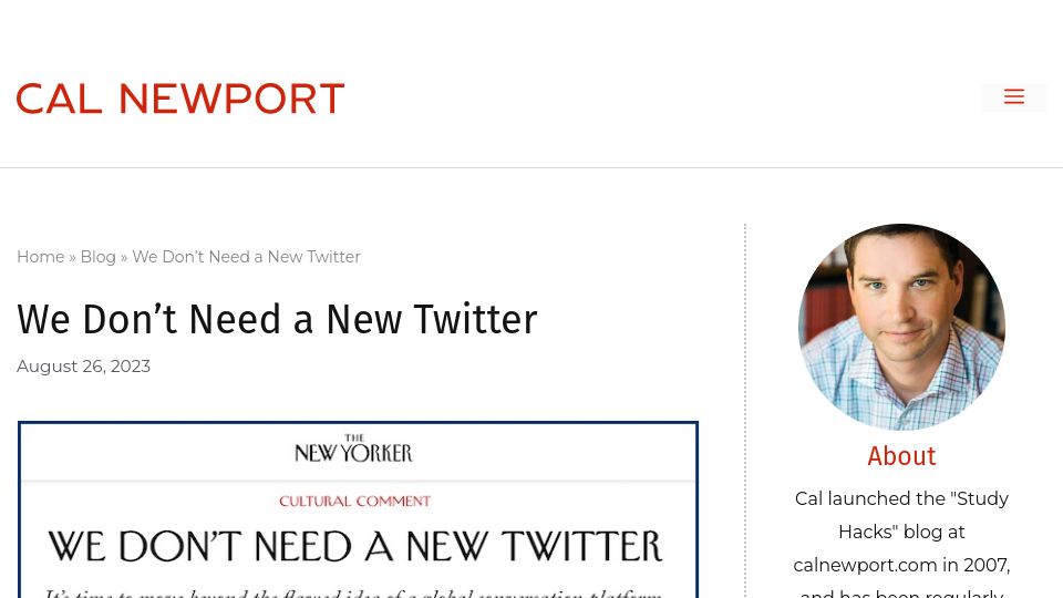 Screenshot of calnewport.com: We Don’t Need a New Twitter