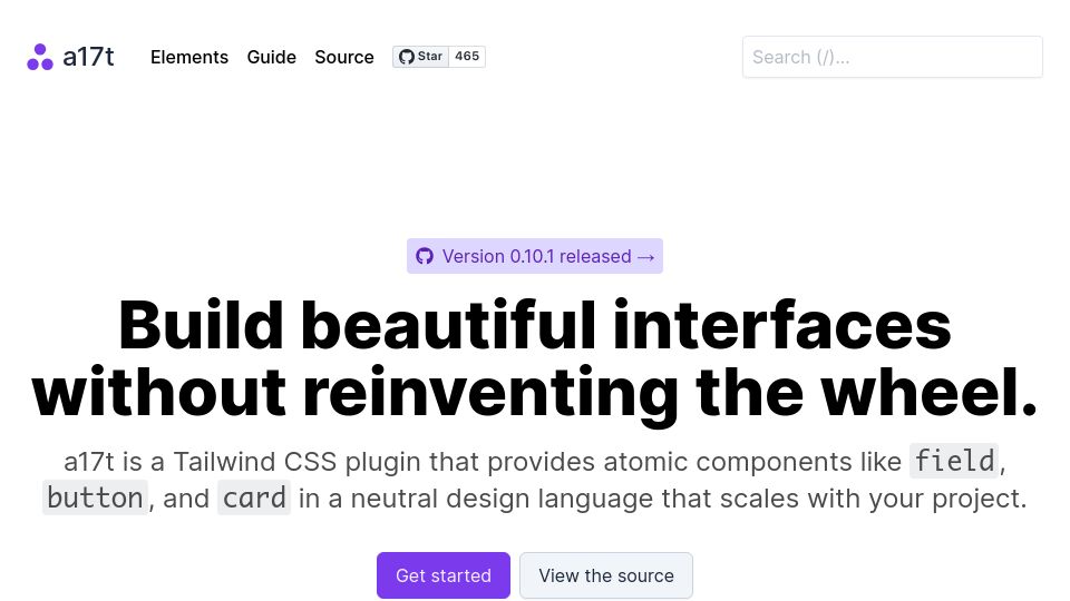 Screenshot of a17t.miles.land: A17T: Atomic Design Toolkit and Tailwind CSS Plugin