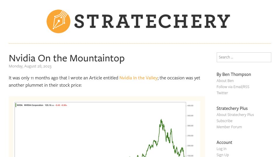 Screenshot of stratechery.com: Nvidia on the Mountaintop