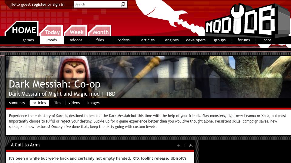 Screenshot of moddb.com: Dark Messiah modding community got Ubisoft approval