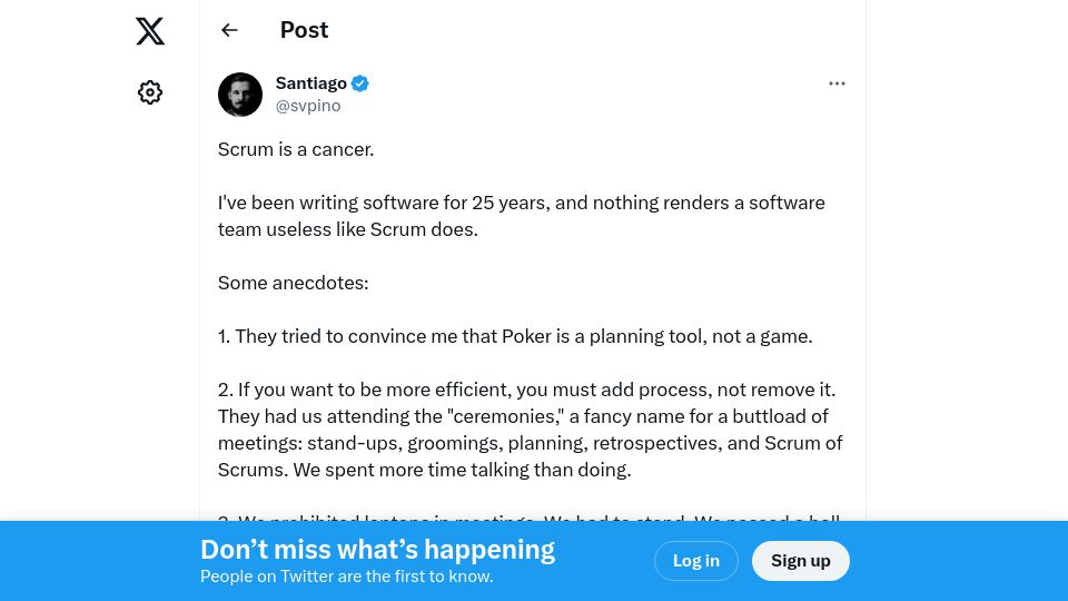 Screenshot of twitter.com: Scrum is a cancer
