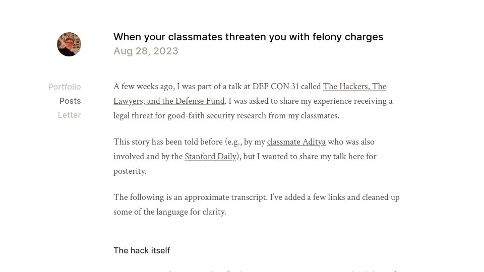Screenshot of miles.land: When your classmates threaten you with felony charges