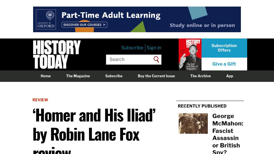 Screenshot of historytoday.com: Homer and His Iliad