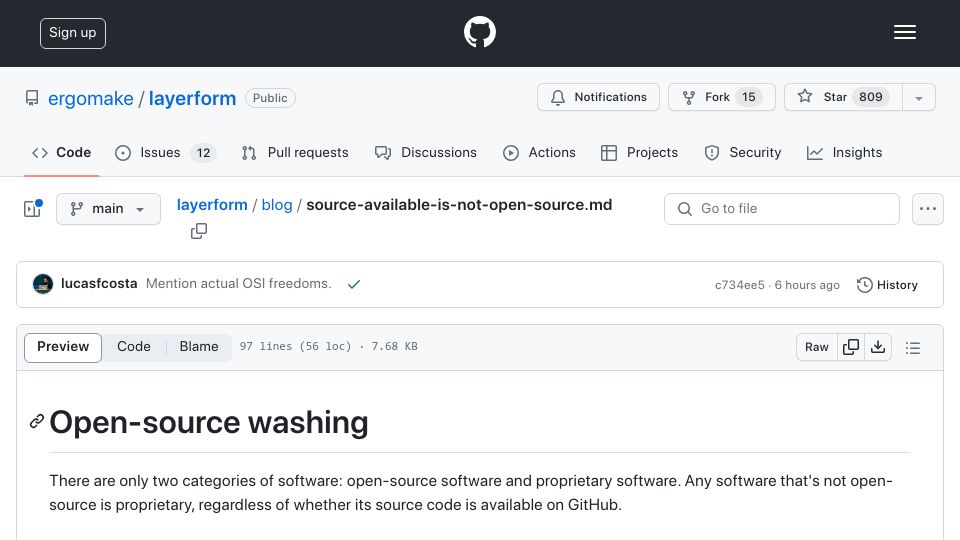 Screenshot of github.com: Open-Source Washing