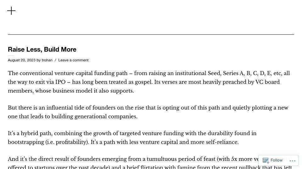 Screenshot of trohan.com: Raise less, build more