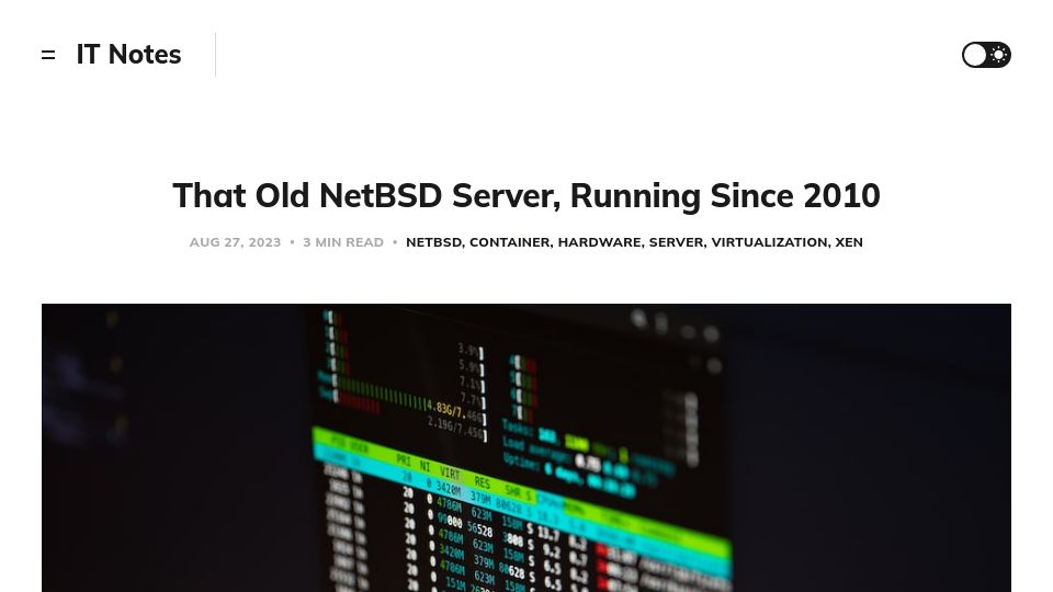 Screenshot of it-notes.dragas.net: That Old NetBSD Server, Running Since 2010
