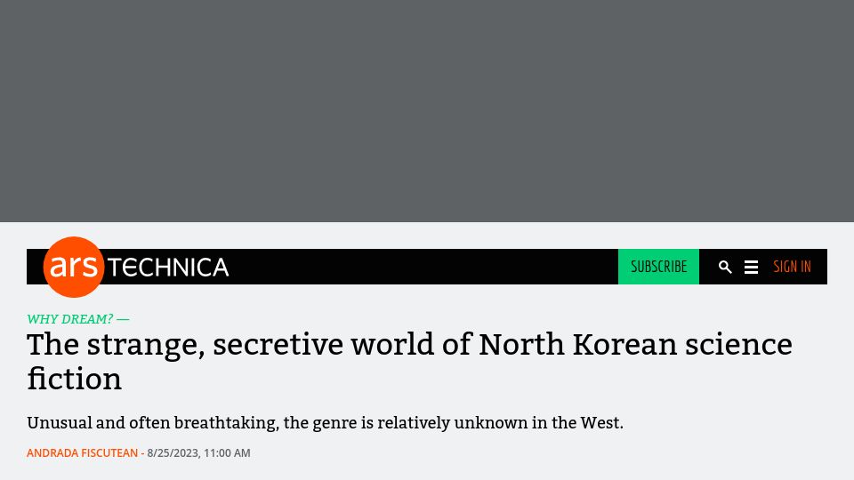 Screenshot of arstechnica.com: North Korean science fiction